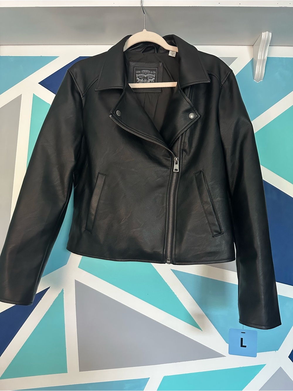 Levi's Black Faux Leather Moto Jacket with Asymmetrical Zip